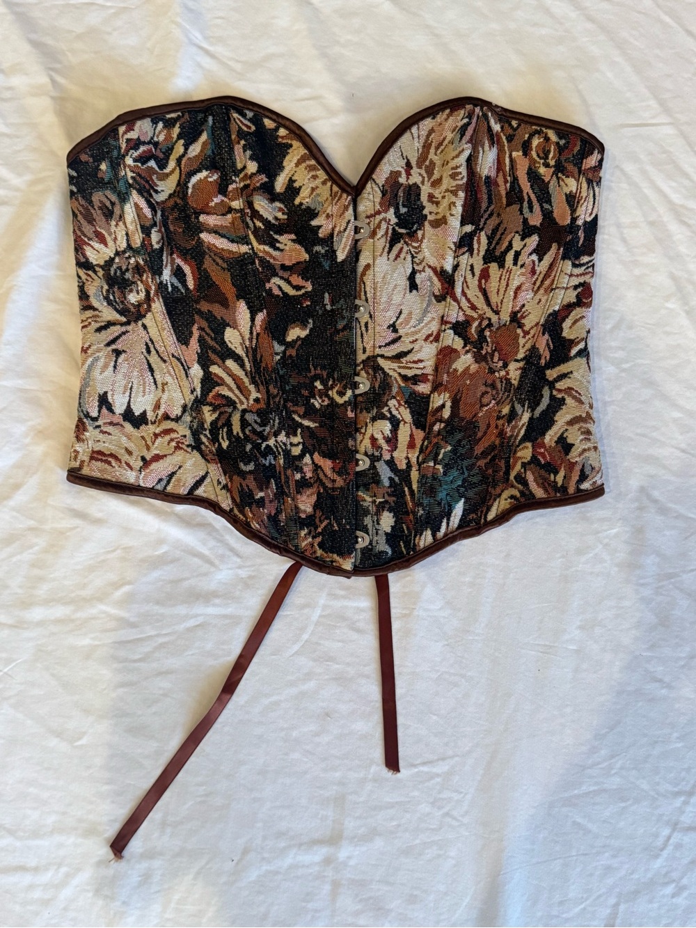 Free People Floral Tapestry Bustier Corset Top in Brown, Cream and Black